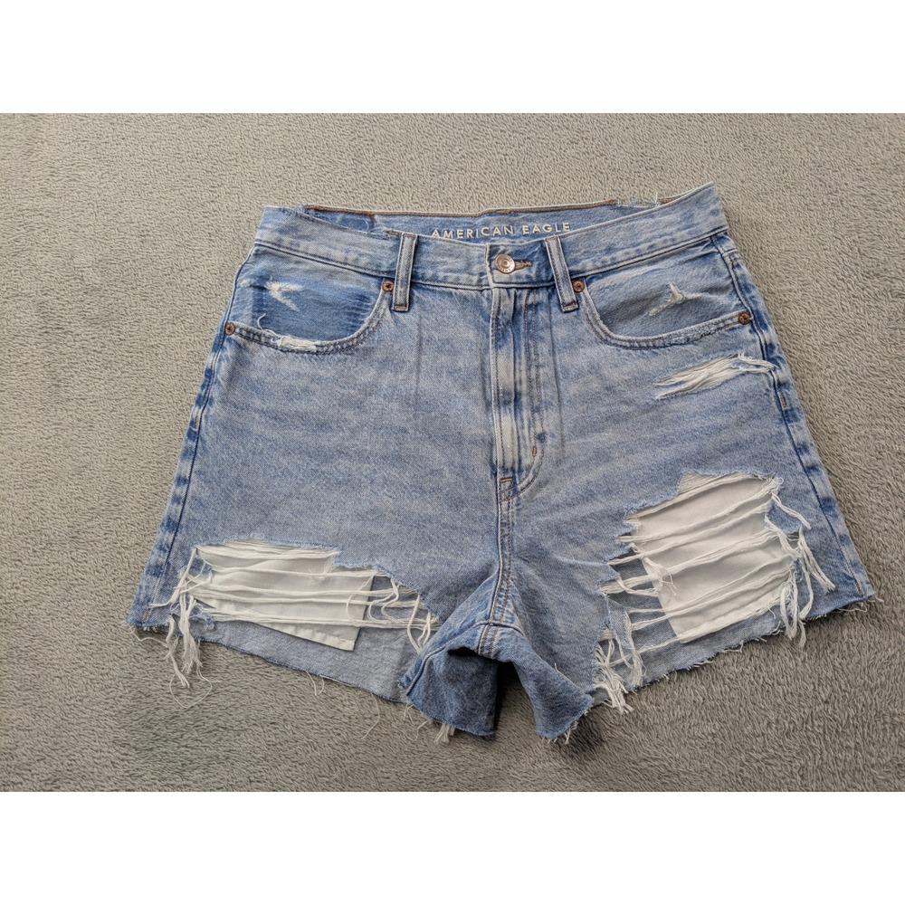 American Eagle Highest Rise 90s Boyfriend Shorts Light Wash Distressed Size 6